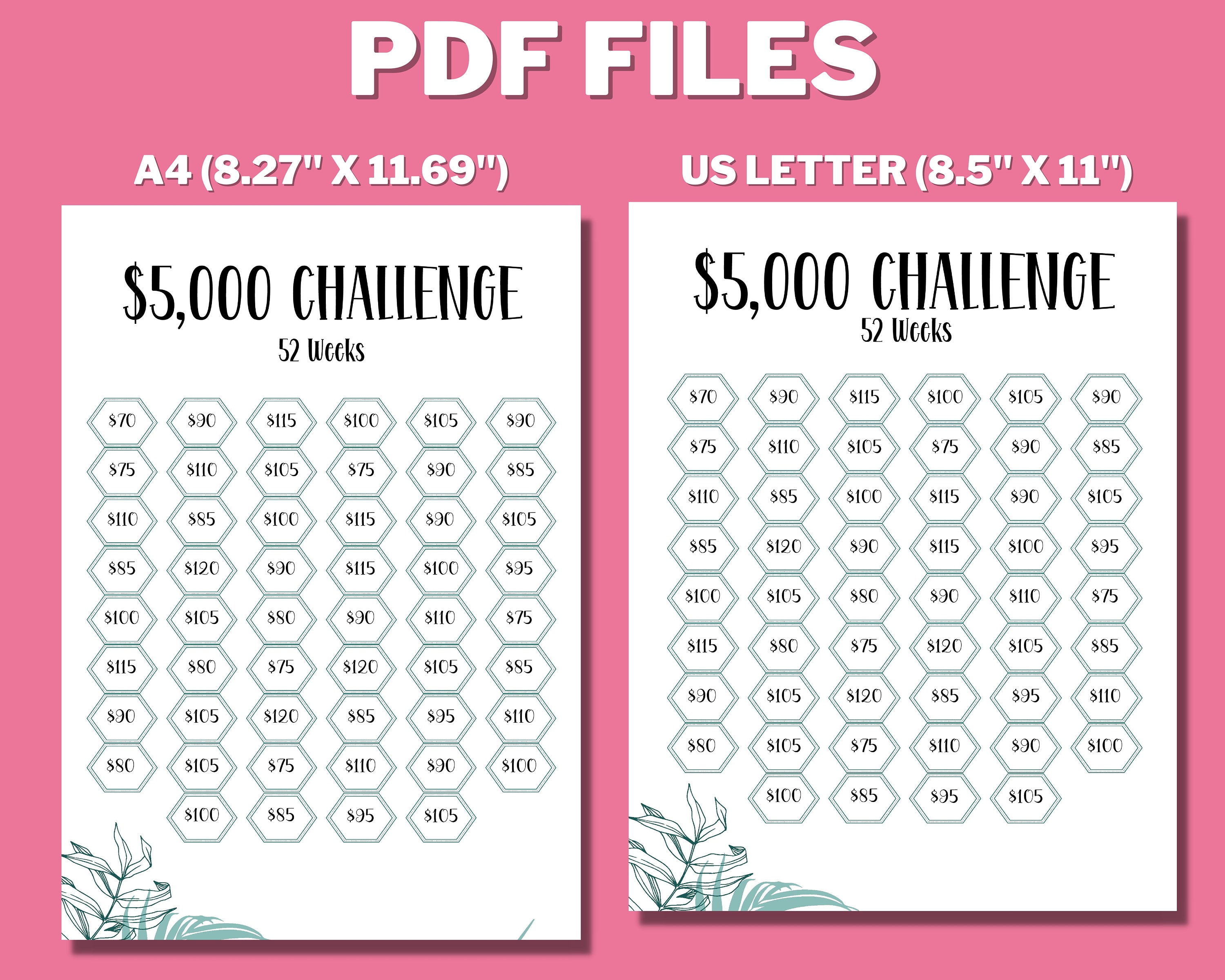 5K 52 Week Savings Challenge Printable 5000 in 1 Year 5K - Etsy Ireland