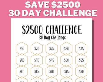 2500 30 DAY CHALLENGE Printable, 2500 Savings Challenge, Savings Goal, Money Challenge, Saving Money, US Letter, Instant Download