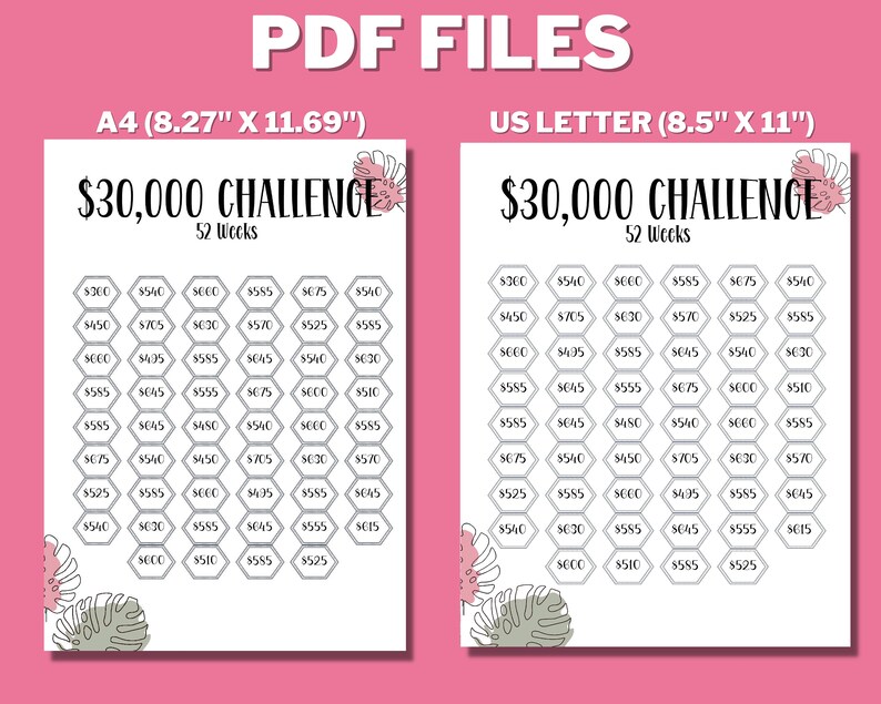 30K 52 Week Savings Printable, 30,000 Saving Tracker, 30K Challenge, 1 ...