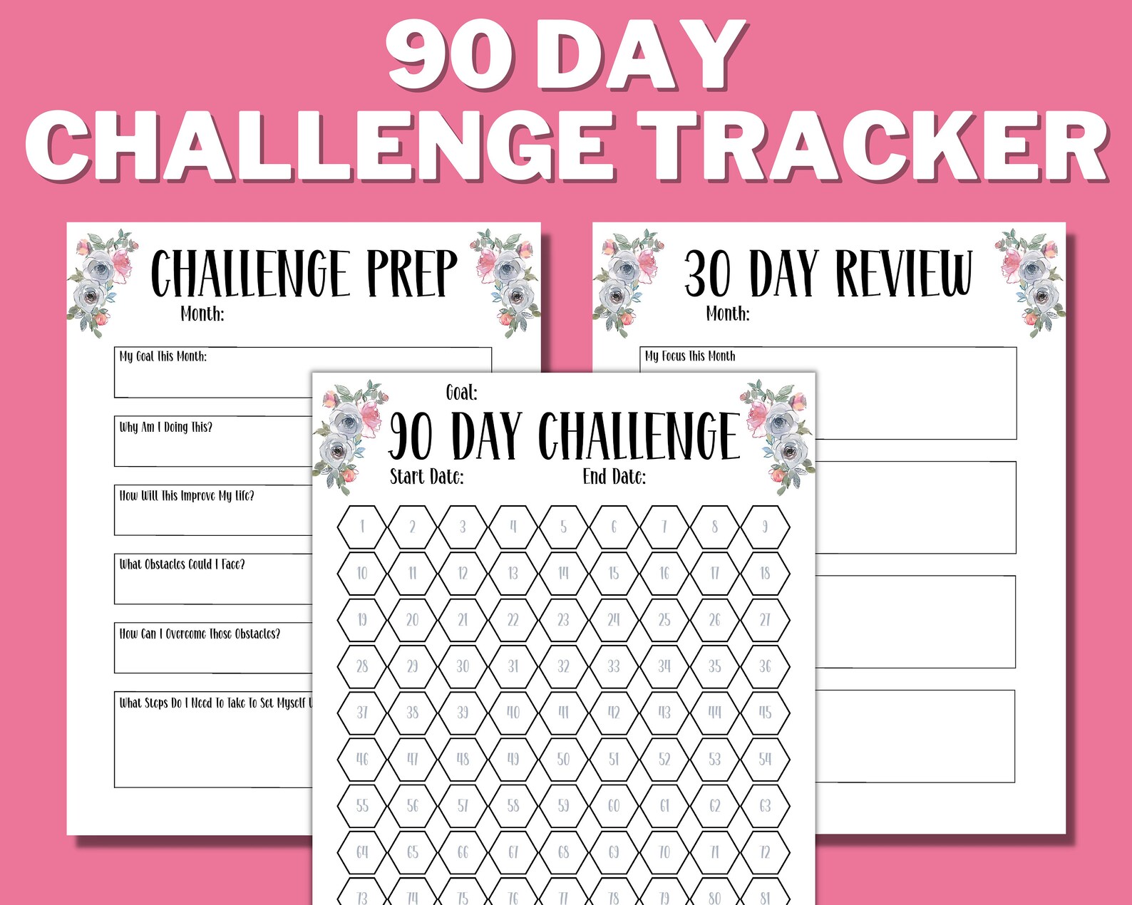 90 DAY CHALLENGE TRACKER Printable 90 Day Tracker Habit - Etsy