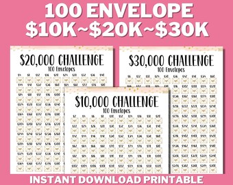 10K~20K~30K 100 Envelope Challenge Bundle PRINTABLE, Saving Tracker, Saving Money, 100 Days Challenge, Savings Goal, Money Save Challenge