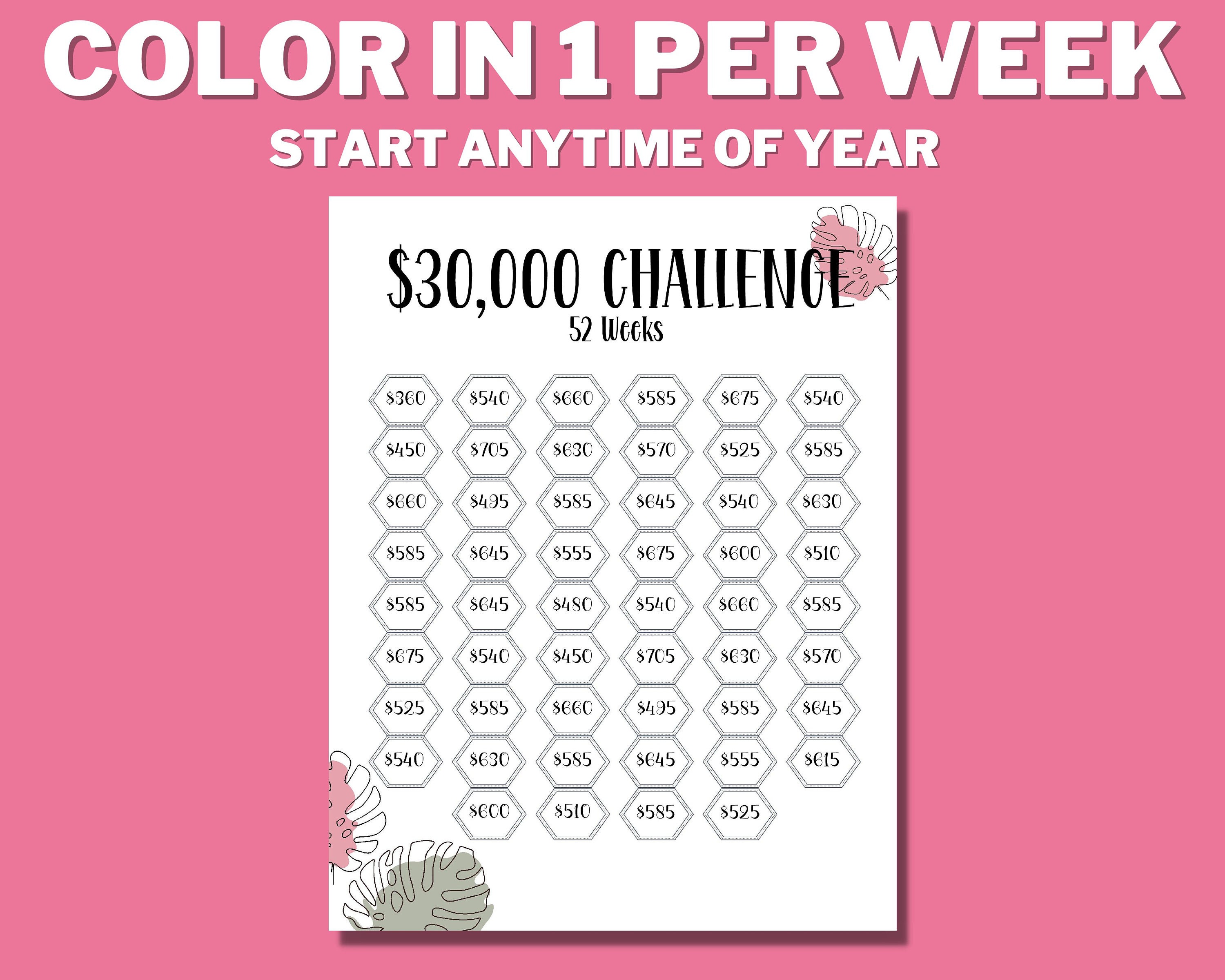 30K 52 Week Savings Printable, 30,000 Saving Tracker, 30K Challenge, 1 ...