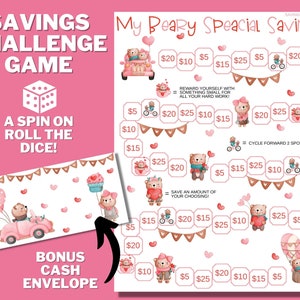 Money Saving Challenge PRINTABLE, Roll The Dice, Money Management, Sinking Fund, Cash Savings, February Valentines Day, Money Save Game