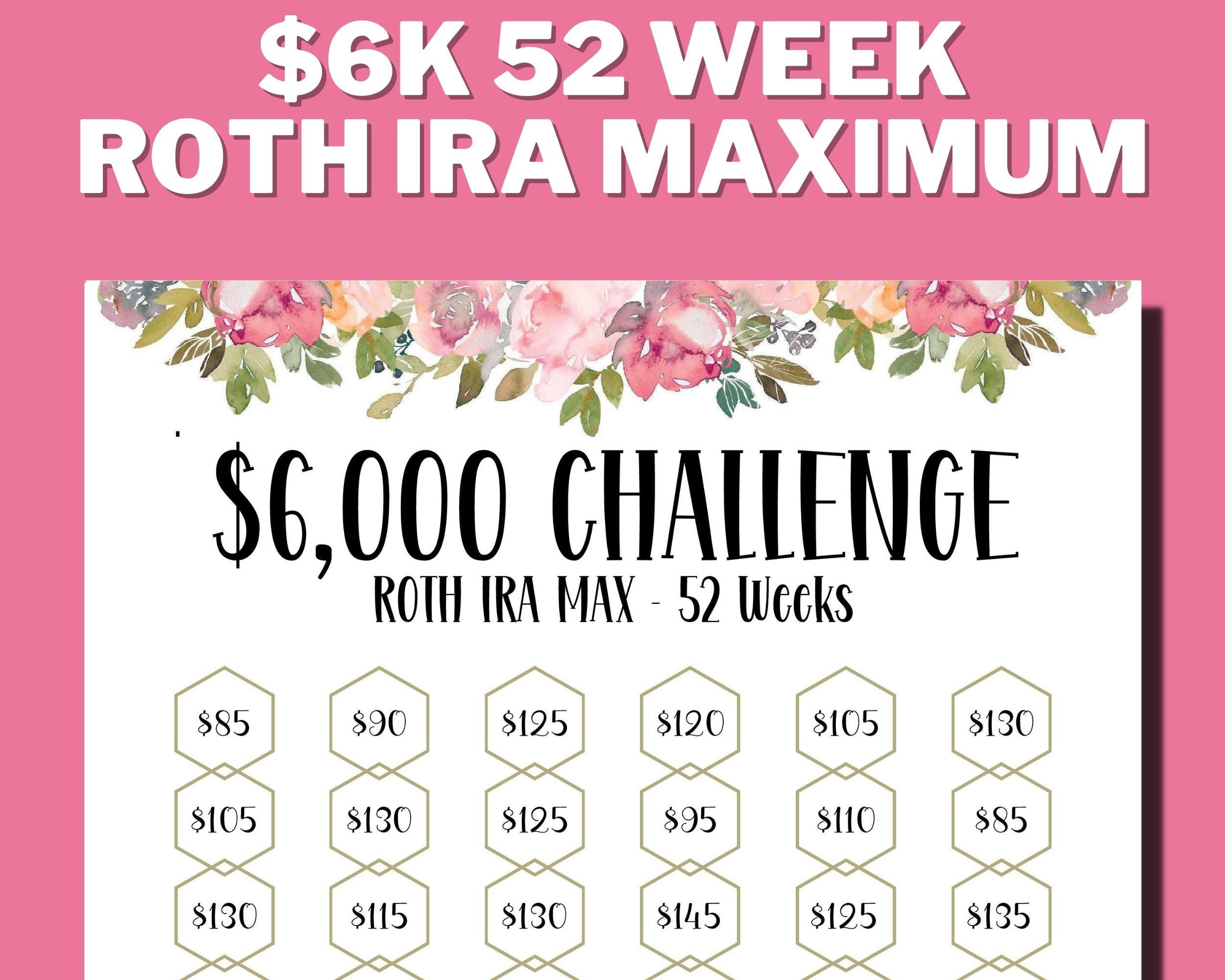6K ROTH IRA in 52 Weeks Savings Challenge Tracker Printable image