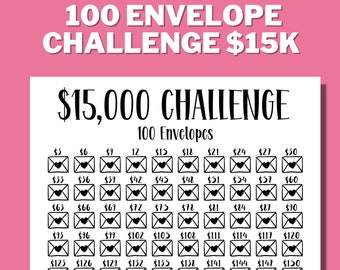15K 100 封筒チャレンジ 印刷可能、15,000 貯蓄トラッカー、15K チャレンジ、貯蓄目標、マネーチャレンジ、A4、US レター、即時ダウンロード