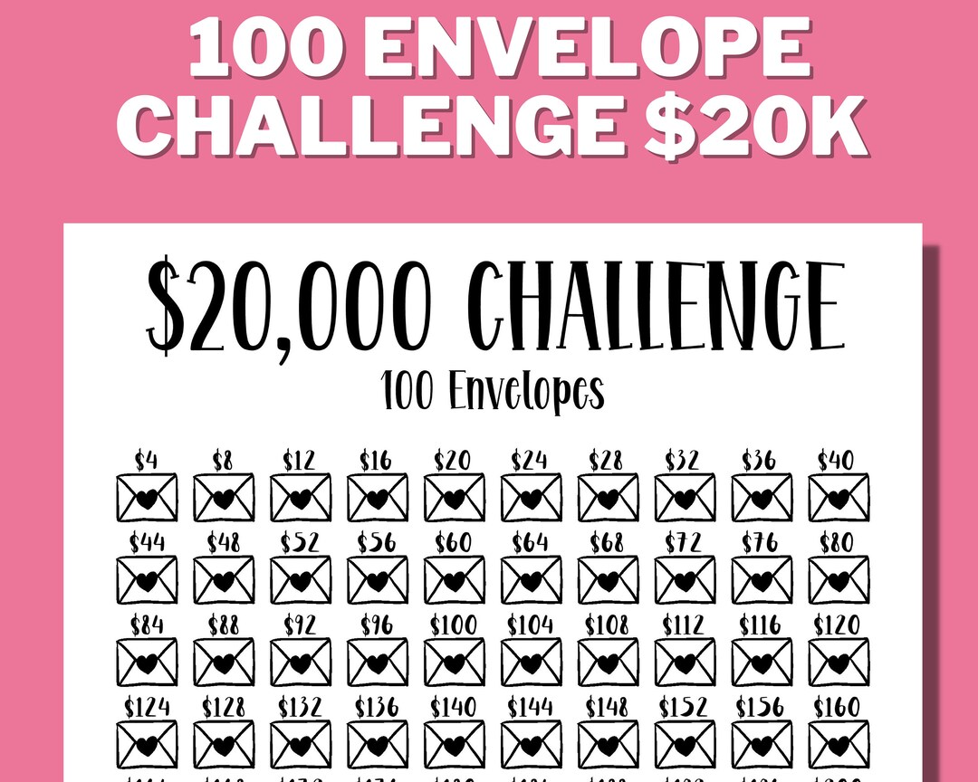20K 100 ENVELOPE CHALLENGE Printable, 20,000 Saving Tracker, 20K ...