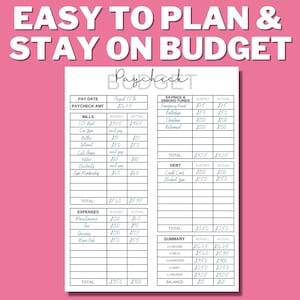 PAYCHECK BUDGET PRINTABLE, Budget Worksheet, Budget Binder, Weekly, Biweekly, Monthly, Zero Based Budget, Budget Mom, A4, us letter image 2