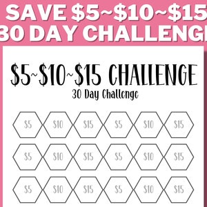 5~10~15 DOLLAR 30 DAY CHALLENGE Printable, Rainy Day Fund, Saving Challenge, Savings Goal, Money Save Challenge, Savings Plan, Save Money
