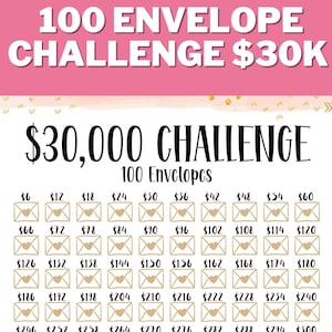 Desafio de envelope 30K 100 IMPRIMÍVEL, rastreador de economia de 30.000, desafio 30K, meta de economia, desafio de dinheiro, carta dos EUA, download instantâneo