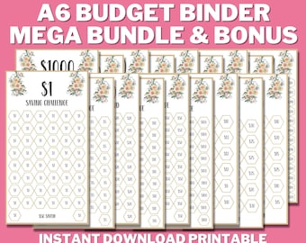 Plantillas imprimibles A6 para el seguimiento de miniretos de ahorro, paquete de retos de ahorro con temática floral, registro de ahorros mínimo, reto de ahorro, presupuesto en efectivo.