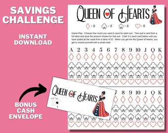 Playing Card Queen Of Hearts Money Saving Challenge PRINTABLE, Roll The Dice, Sinking Fund, Emergency Fund, Saving Money, Savings Plan