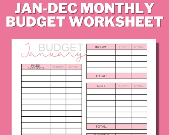 12 MONTH BUDGET WORKSHEET Printable, Zero Based Budget, Paycheck Budget, Budget  Template, Budget Plan, Cash Stuffing Planner, Minimalist 