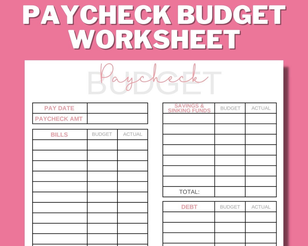 PRINTABLE PAYCHECK BUDGET, Budget Worksheet, Budget Binder, Budget ...