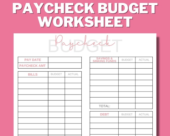 PRINTABLE PAYCHECK BUDGET Budget Worksheet Budget Binder - Etsy