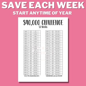 40K 52 Week Saving Challenge Printable, 40000 Saving Tracker, 40K Money ...