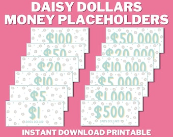 Daisy Dollars~PRINTABLE Money Placeholders for Budget Binders,Cash Envelope Savings Placeholder,Sinking Funds,Dollar Placeholder,Play Money