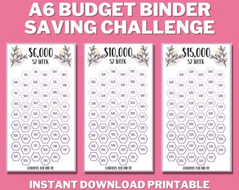 A6 52 Week Challenge Bundle PRINTABLE, Mini Savings Challenge Tracker, A6 Budget Binder, Money Saving Budget Book, 1 Year Cash Envelopes