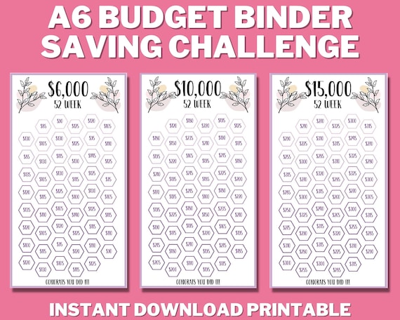 ★うさこ★ A6リフィル　savings challenge 52 Weekly Savings Challenge,12 Month Savings, A6 Money