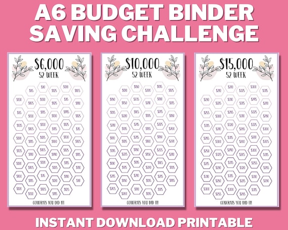 A6 52 Week Challenge Bundle PRINTABLE, Mini Savings Challenge