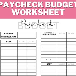 PAYCHECK BUDGET PRINTABLE, Budget Worksheet, Budget Binder, Weekly, Biweekly, Monthly, Zero Based Budget, Budget Mom, A4, us letter image 1