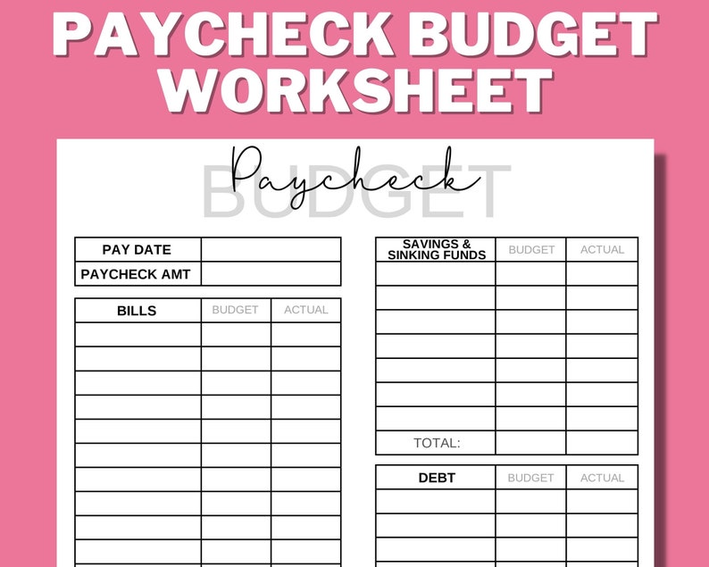 PAYCHECK BUDGET PRINTABLE, Budget Worksheet, Budget Binder, Weekly, Biweekly, Monthly, Zero Based Budget, Budget Mom, A4, us letter image 1