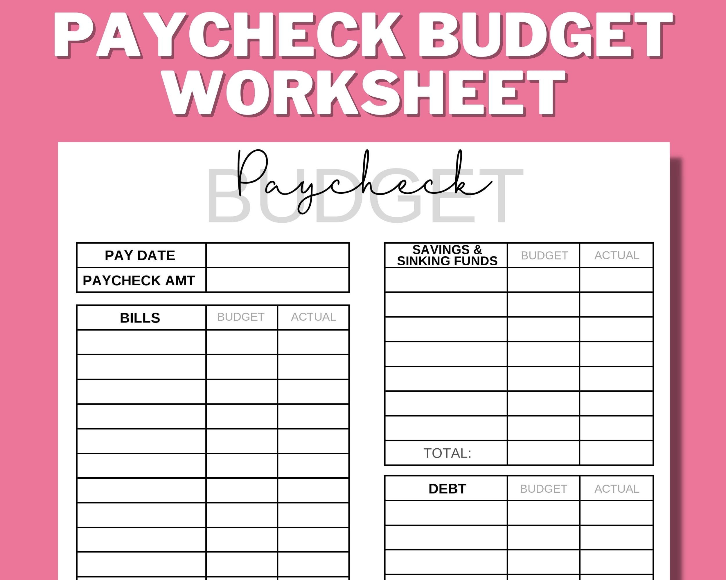 PAYCHECK BUDGET PRINTABLE, Budget Worksheet, Budget Binder, Weekly,  Biweekly, Monthly, Zero Based Budget, Budget Mom, A4, Us Letter - Etsy, image size:2500x2000