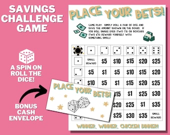 Casino Money Saving Challenge PRINTABLE, Roll Dice Savings Tracker Game Play, Sinking Fund, Saving Money, Money Save Challenge, Mini Savings