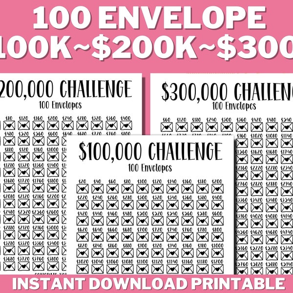 PRINTABLE 100K~200K~300K 100 Envelope Challenge Bundle, Saving Tracker, Saving Money, 100 Days Challenge, Savings Goal, Money Save Challenge