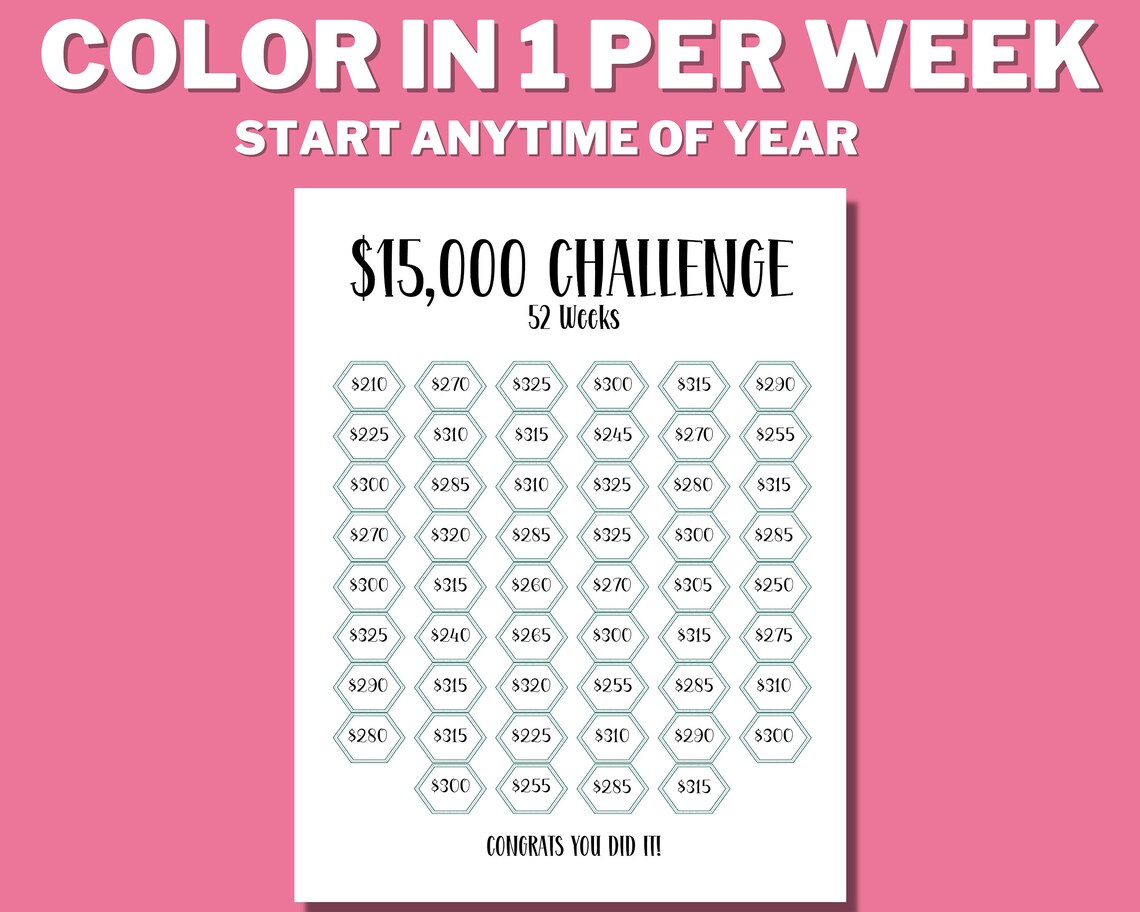 15K 52 Week Savings Challenge Printable 15000 Saving Tracker - Etsy ...