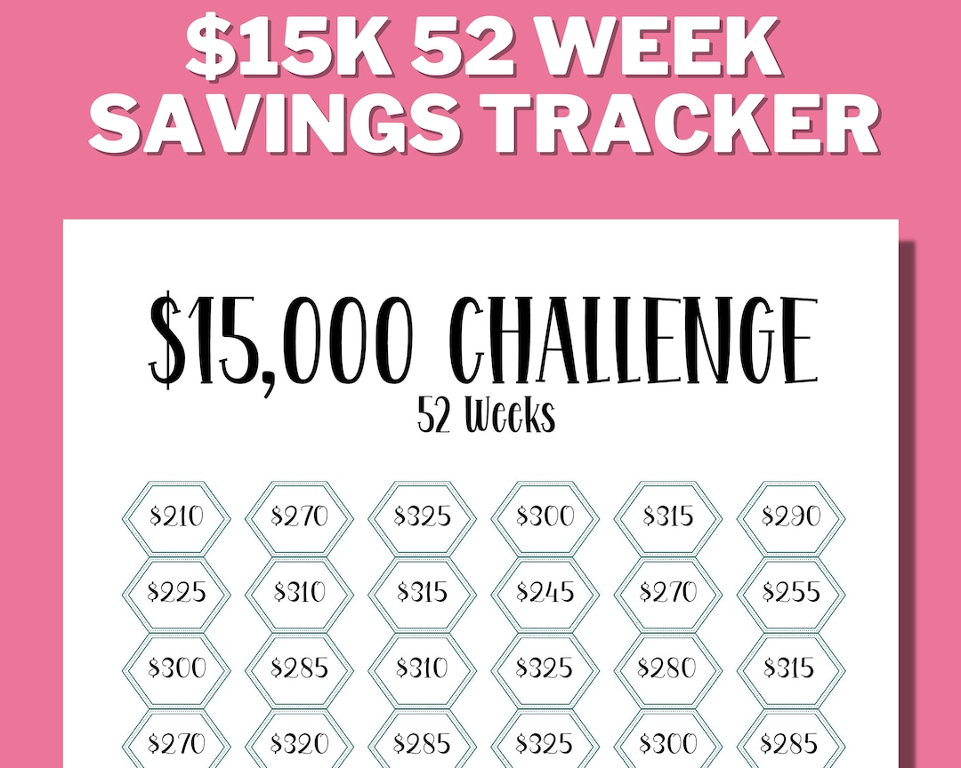 15K 52 Week Savings Challenge Printable 15000 Saving Tracker 15K 15k-52-week-savings-challenge-printable-15000-saving-tracker-15k