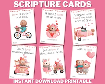 Bible Verse Valentine Cards PRINTABLE, Valentines Scripture Cards, Christian Cards, Love Bible Verses For Kids, Classroom Valentine