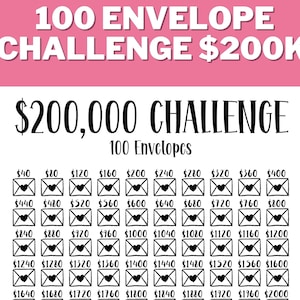 200K 100 Envelope Challenge PRINTABLE, 200000 Saving Tracker, 200K Challenge, Savings Goal, Money Challenge, House Savings, Instant Download