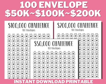 50K~100K~200K 100 Envelope Challenge Bundle PRINTABLE, Saving Tracker, Saving Money, 100 Days Challenge, Savings Goal, Money Save Challenge