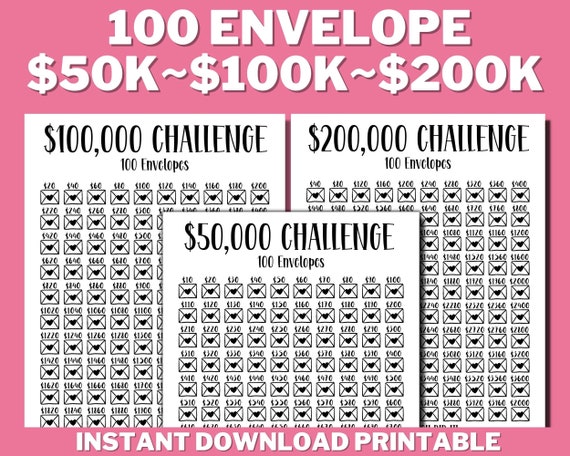 50K100K200K 100 Buste Challenge Bundle STAMPABILE, Tracker di risparmio,  Risparmio di denaro, Sfida di 100 giorni, Obiettivo di risparmio, Sfida di  risparmio di denaro -  Italia