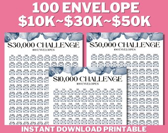 PRINTABLE 10K~30K~50K 100 Envelope Challenge Bundle, Saving Tracker, Saving Money, 100 Days Challenge, Savings Goal, Money Save Challenge