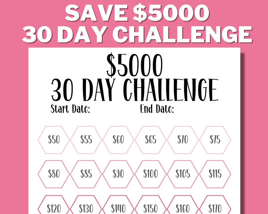 5K 30 DAY CHALLENGE Printable 5000 Savings Challenge 5K Etsy