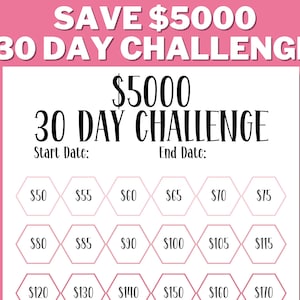 5K 30 DAY CHALLENGE Printable, 5000 Savings Challenge, 5K Challenge, Savings Goal, Money Challenge, US Letter, Instant Download