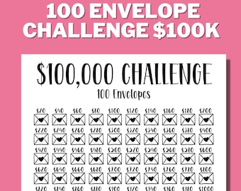 100K 100 ENVELOPE CHALLENGE Printable, 100000 Saving Tracker, 100K Challenge, Savings Goal, Money Challenge, House Savings, Instant Download