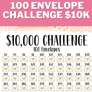DESAFÍO 10K 100 SOBRE Imprimible, Rastreador de Ahorros 10,000, Desafío 10K, Meta de Ahorro, Desafío de Dinero, A4, Carta de EE. UU., Descarga Instantánea