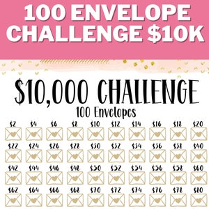 10K 100 ENVELOPE CHALLENGE Printable, 10,000 Saving Tracker, 10K Challenge, Savings Goal, Money Challenge, A4, US Letter, Instant Download