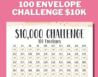 10K 100 ENVELOPE CHALLENGE Printable, 10,000 Saving Tracker, 10K Challenge, Savings Goal, Money Challenge, A4, US Letter, Instant Download