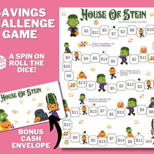 Frankenstein Halloween Saving Challenge PRINTABLE,Roll The Dice Savings Tracker Game Play,Sinking Fund, Saving Money,Money Save Challenge