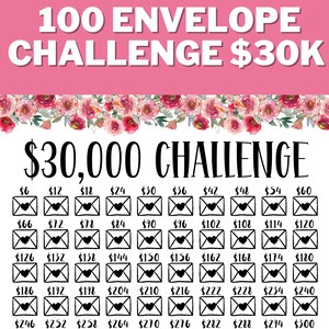 30K 100 ENVELOPE CHALLENGE Printable , 30,000 Saving Tracker, 30K Challenge, Savings Goal, Money Challenge, A4, US Letter, Instant Download