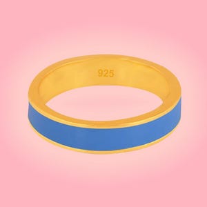 925 Silver 4mm wide Plain Enamel Ring, Blue Enamel Ring, Gold Band Ring, Elegant Colors Enamel Ring, Birthday Gift, Gift for Her