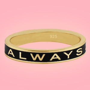 925 Silver Always Ring, Black Enamel Band, Promise Jewelry