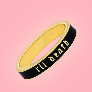 925 Sterling Silver 4mm Wide Til Death Black Enamel Band Ring, Gift for Women's, gift for Men's