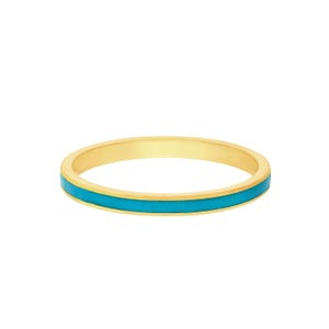 Sterling Silver Turquoise Enamel Ring - Dainty 2.5mm Band