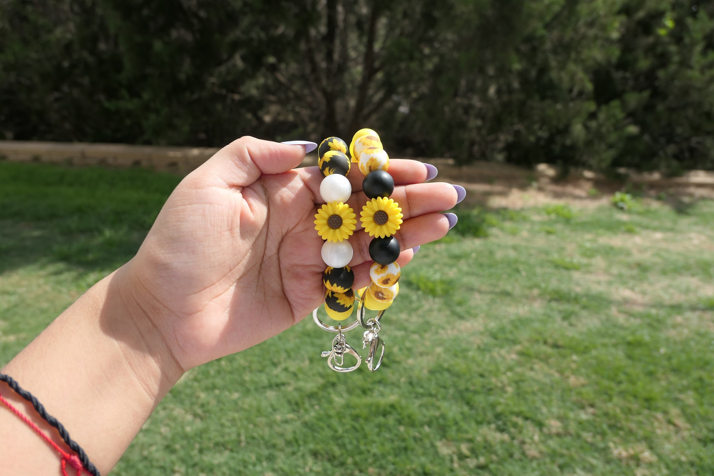 Silicone Beads Sunflower baseball softball printing Wristlet