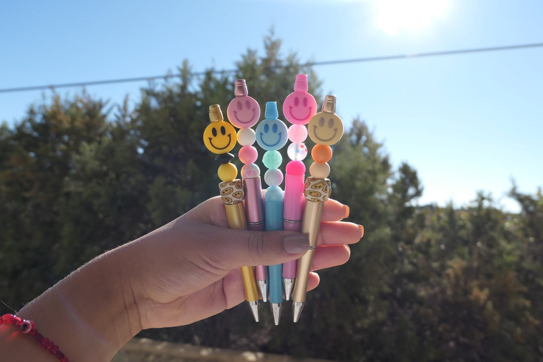 SMILEY FACE Pens Beaded Pens Smiley Face Silicone Beads Cute Smiley