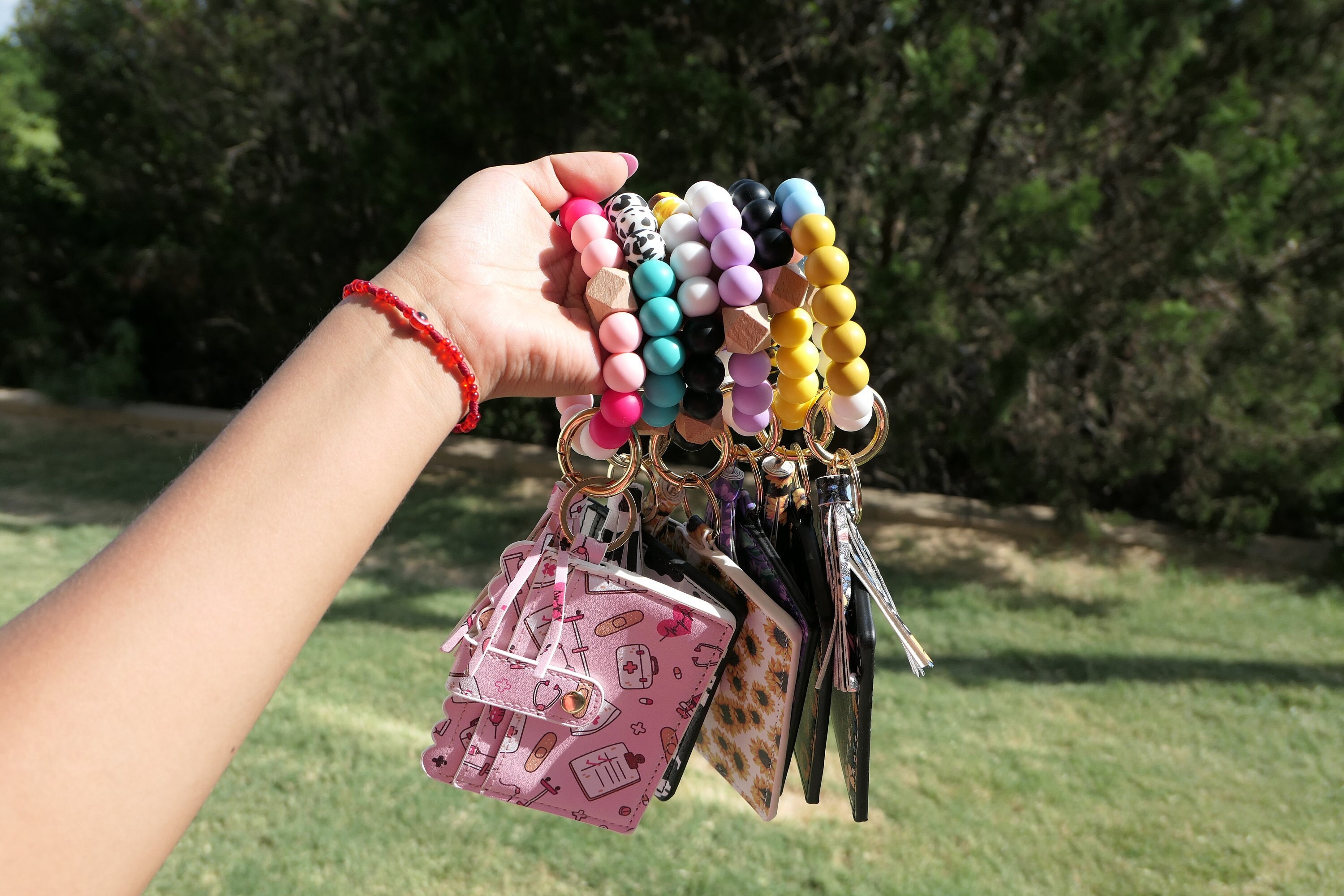 WRISTLET WALLET Wristlet Keychains | Matching | Keychain Set | Silicone  Beads | Keychains | Sunflower | Cow Print | Cute Wristlet Wallets